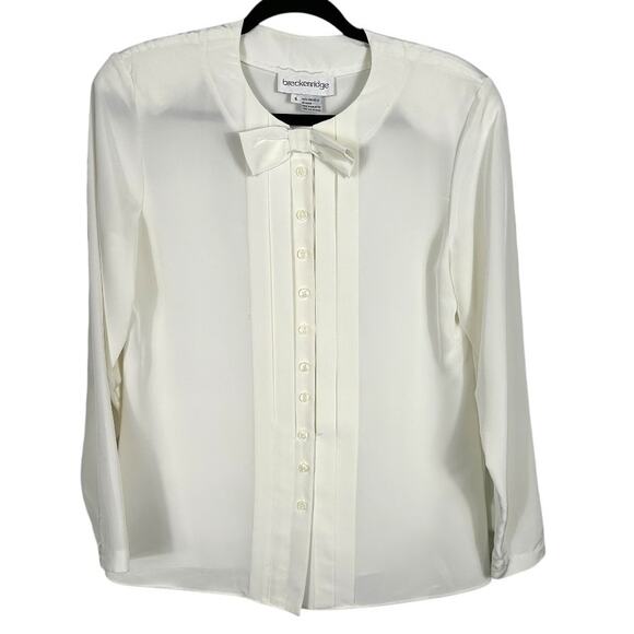 Breckenridge White Button Up Pleated Look Top with Bow Size 6 - Picture 1 of 4